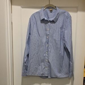 Blue Striped Women's Long Sleeve Button Down Shirt